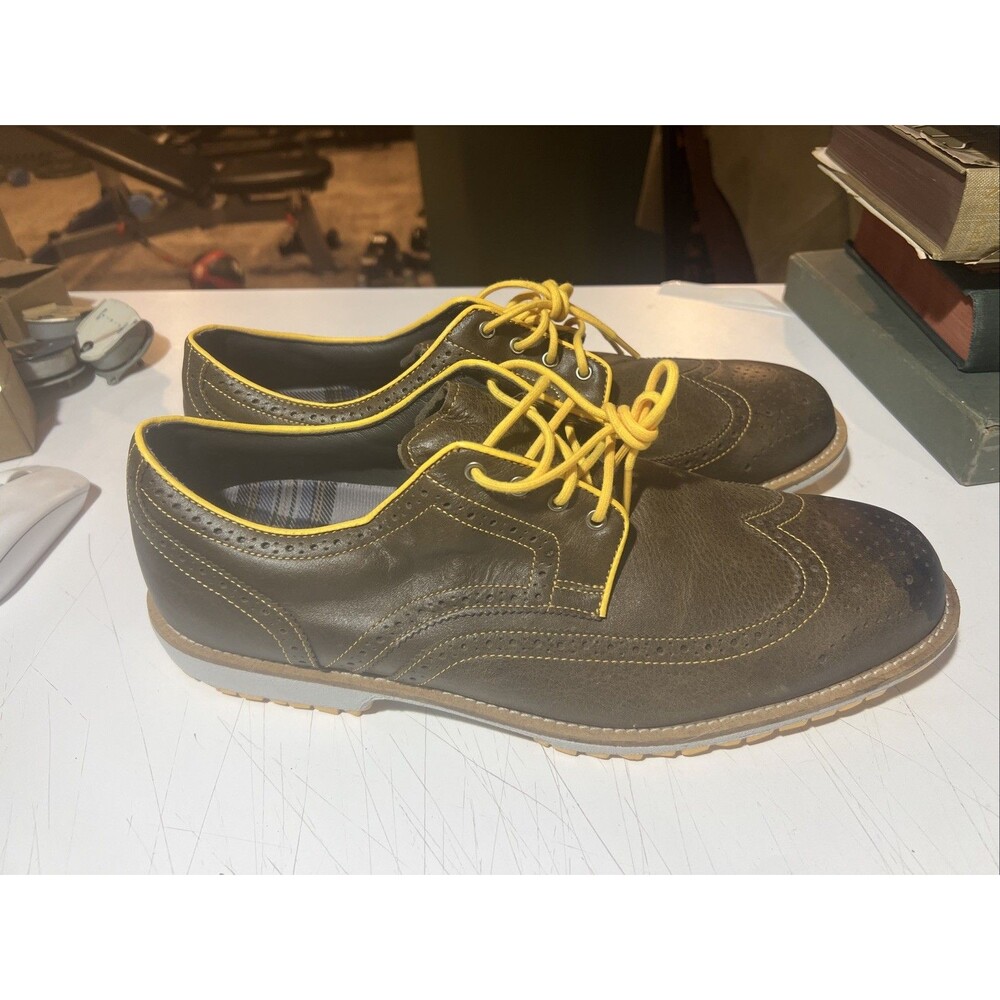 FOOTJOY FJ City Wingtip Golf Shoes Brown Leather  Yellow Size 13M Professional